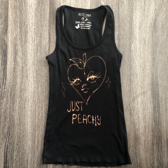 Upcycled Cute bleach painted peach graphic with "Just Peachy" text - Picture 2 of 7